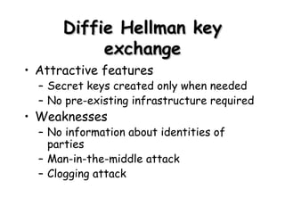 Diffie Hellman key exchange ,[object Object],[object Object],[object Object],[object Object],[object Object],[object Object],[object Object]