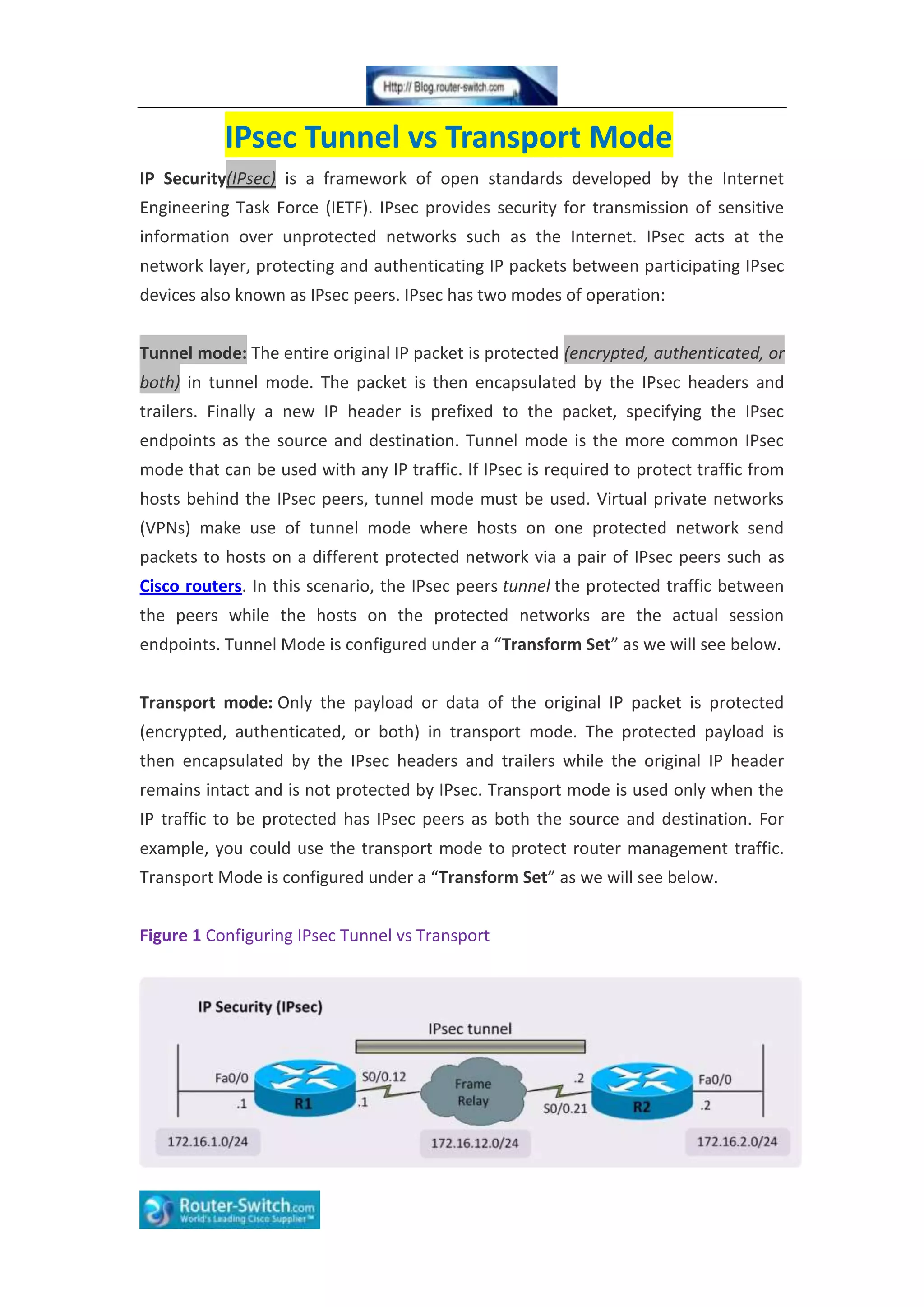 I psec tunnel vs transport mode PDF