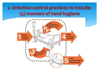 2- infection control practices to include: 
(5) moment of hand hygiene 
 