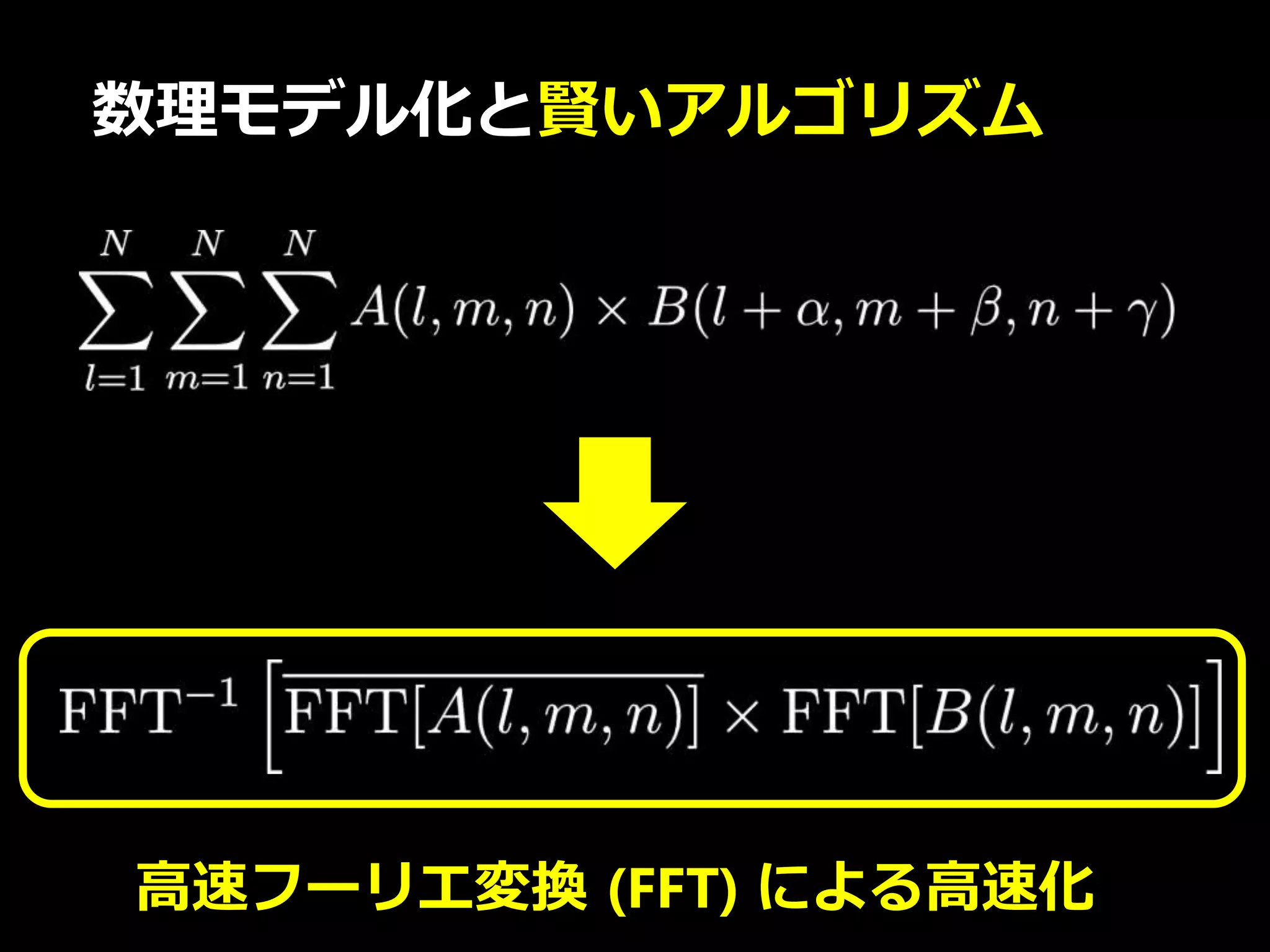 数理モデル化と賢いアルゴリズム
高速フーリエ変換 (FFT) による高速化
 