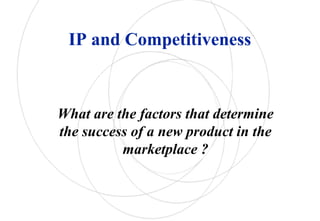 IP and Competitiveness
What are the factors that determine
the success of a new product in the
marketplace ?
 