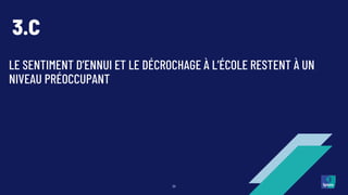LE SENTIMENT D’ENNUI ET LE DÉCROCHAGE À L’ÉCOLE RESTENT À UN
NIVEAU PRÉOCCUPANT
36
3.C
 