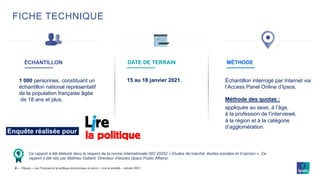 ©Ipsos – Les Français et la politique économique à suivre – Lire la société – Janvier 2021
2 ‒
ÉCHANTILLON DATE DE TERRAIN...