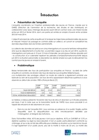 Introduction
 Présentation de l’enquête
L’enquête cas-témoins sur l’insertion professionnelle des jeunes en France, menée...