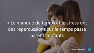 9
> Le manque de temps et le stress ont
des répercussions sur le temps passé
parents-enfants
 
