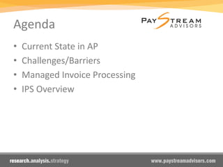 Agenda
• Current State in AP
• Challenges/Barriers
• Managed Invoice Processing
• IPS Overview
 