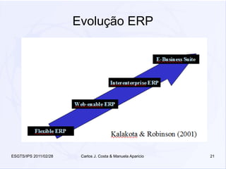 Evolução ERP




ESGTS/IPS 2011/02/28    Carlos J. Costa & Manuela Aparicio   21
 