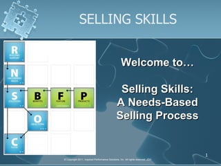 SELLING SKILLS Welcome to… Selling Skills: A Needs-Based Selling Process 