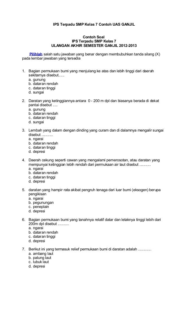 Ips Terpadu Smp Kelas 7 Contoh Uas Ganjil Lengkap