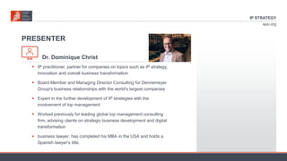 epo.org
IP STRATEGY
PRESENTER
Dr. Dominique Christ
 IP practitioner, partner for companies on topics such as IP strategy,...