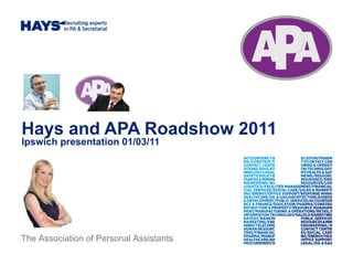 Hays and APA Roadshow 2011 Ipswich presentation 01/03/11 The Association of Personal Assistants 