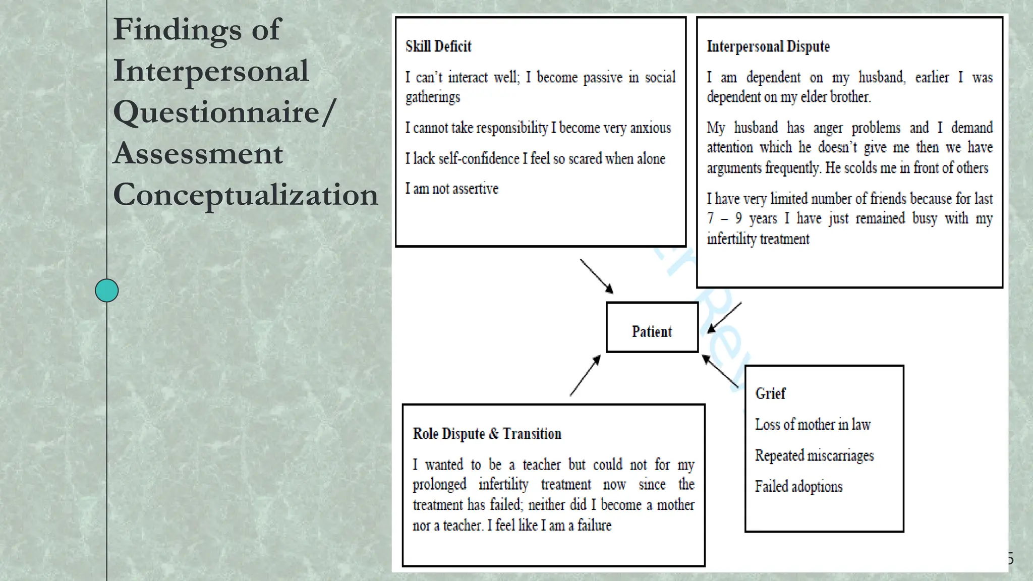 15
Findings of
Interpersonal
Questionnaire/
Assessment
Conceptualization
 