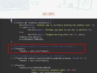 initlibiptc
Initial the libiptc to fetch all current
rules.
 