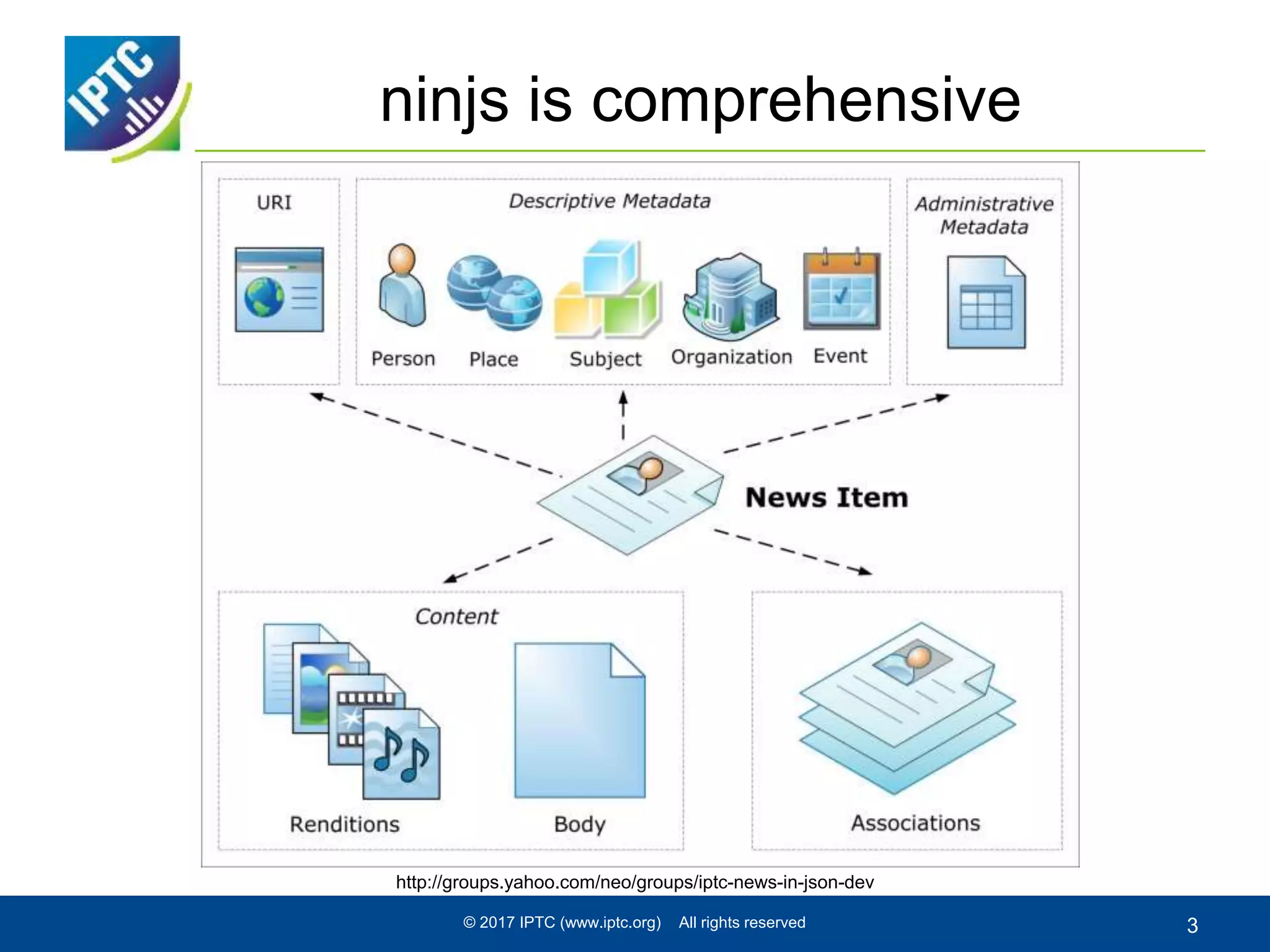 ninjs is comprehensive
© 2017 IPTC (www.iptc.org) All rights reserved 3
http://groups.yahoo.com/neo/groups/iptc-news-in-json-dev
 