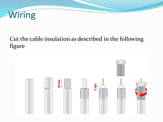 Wiring
Cut the cable insulation as described in the following
figure
 