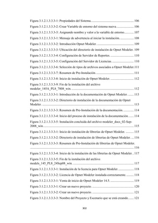 XVI
Figura 3.1.2.1.3.3.3-1: Propiedades del Sistema...................................................... 106
Figura 3.1.2.1.3.3.3-2: Crear Variable de entorno del sistema nueva...................... 106
Figura 3.1.2.1.3.3.3-3: Asignando nombre y valor a la variable de entorno............ 107
Figura 3.1.2.1.3.3.3-1: Mensaje de advertencia al iniciar la instalación.................. 108
Figura 3.1.2.1.3.3.3-2: Introducción Opnet Modeler............................................... 109
Figura 3.1.2.1.3.3.3-3: Ubicación del directorio de instalación de Opnet Modeler. 109
Figura 3.1.2.1.3.3.3-4: Configuración de Servidor de Reportes. ............................. 110
Figura 3.1.2.1.3.3.3-5: Configuración del Servidor de Licencias............................ 110
Figura 3.1.2.1.3.3.3-6: Selección de tipos de archivos asociados a Opnet Modeler.111
Figura 3.1.2.1.3.3.3-7: Resumen de Pre-Instalación................................................ 111
Figura 3.1.2.1.3.3.3-8: Inicio de instalación de Opnet Modeler. ............................. 112
Figura 3.1.2.1.3.3.3-9: Fin de la instalación del archivo
modeler_145A_PL8_7808_win............................................................................... 112
Figura 3.1.2.1.3.3.3-1: Introducción de la documentación de Opnet Modeler. ....... 113
Figura 3.1.2.1.3.3.3-2: Directorio de instalación de la documentación de Opnet
Modeler. ................................................................................................................... 113
Figura 3.1.2.1.3.3.3-3: Resumen de Pre-Instalación de la documentación.............. 114
Figura 3.1.2.1.3.3.3-4: Inicio del proceso de instalación de la documentación....... 114
Figura 3.1.2.1.3.3.3-5: Instalación concluida del archivo modeler_docs_02-Sep-
2008_win.................................................................................................................. 115
Figura 3.1.2.1.3.3.3-1: Inicio de instalación de librerías de Opnet Modeler. .......... 115
Figura 3.1.2.1.3.3.3-2: Directorio de instalación de librerías de Opnet Modeler. ... 116
Figura 3.1.2.1.3.3.3-3: Resumen de Pre-Instalación de librerías de Opnet Modeler.
.................................................................................................................................. 116
Figura 3.1.2.1.3.3.3-4: Inicio de la instalación de las librerías de Opnet Modeler. . 117
Figura 3.1.2.1.3.3.3-5: Fin de la instalación del archivo
models_145_PL8_24Sep08_win. ............................................................................ 117
Figura 3.1.2.1.3.3.3-1: Instalación de la licencia para Opnet Modeler.................... 118
Figura 3.1.2.1.3.3.3-2: Licencia de Opnet Modeler instalada correctamente. ......... 118
Figura 3.1.2.1.3.3.3-1: Venta de inicio de Opnet Modeler 14.5. ............................. 119
Figura 3.1.2.1.3.3.3-1: Crear un nuevo proyecto. .................................................... 120
Figura 3.1.2.1.3.3.3-2: Crear un nuevo proyecto. .................................................... 121
Figura 3.1.2.1.3.3.3-3: Nombre del Proyecto y Escenario que se está creando....... 121
 