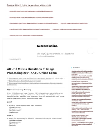 image processing MCQ AKTU final year Exam all units