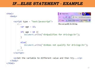 17
IF…ELSE STATEMENT - EXAMPLE
 