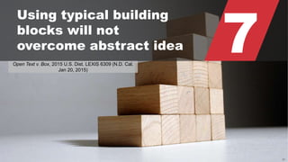 © 2015 ROBINS KAPLAN LLP 34
7
Using typical building
blocks will not
overcome abstract idea
Open Text v. Box, 2015 U.S. Dist. LEXIS 6309 (N.D. Cal.
Jan 20, 2015)
 