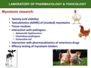 LABORATORY OF PHARMACOLOGY & TOXICOLOGY 
Mycotoxin research: 
• Toxicity (cell viability) 
• Toxicokinetics (ADME) of (mas...