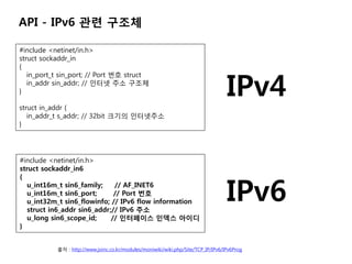 API - IPv6 관련 구조체

#include <netinet/in.h>
struct sockaddr_in
{


                                                        ...