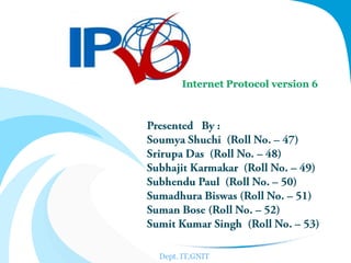 Internet Protocol version 6

Dept. IT,GNIT

 