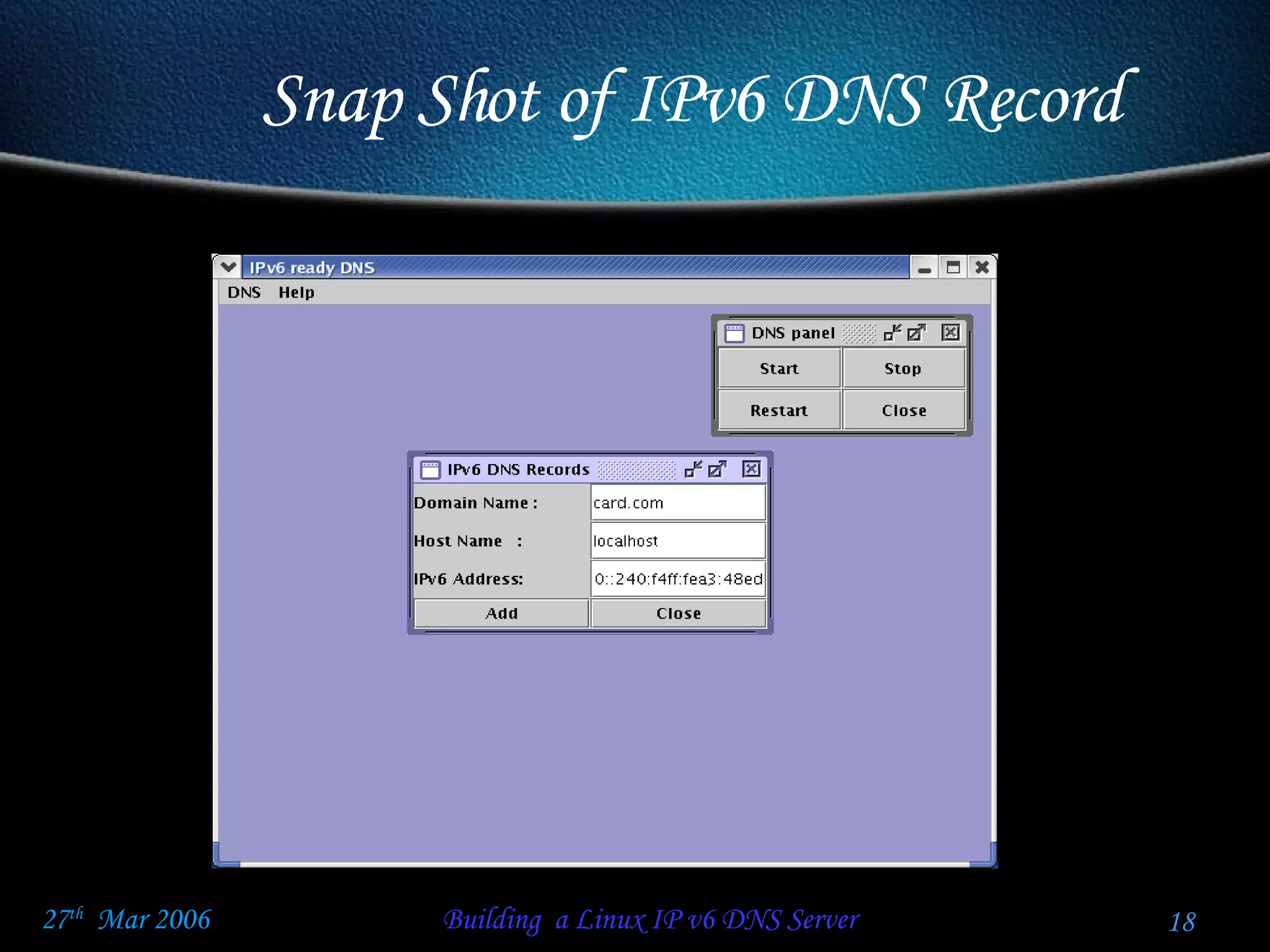 Snap Shot of IPv6 DNS Record 