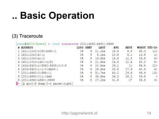 .. Basic Operation
(3) Traceroute
http://jagonetwork.id 14
 