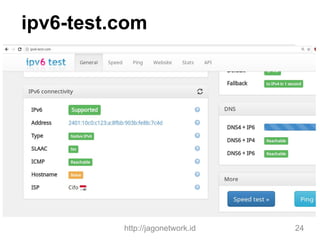 ipv6-test.com
http://jagonetwork.id 24
 