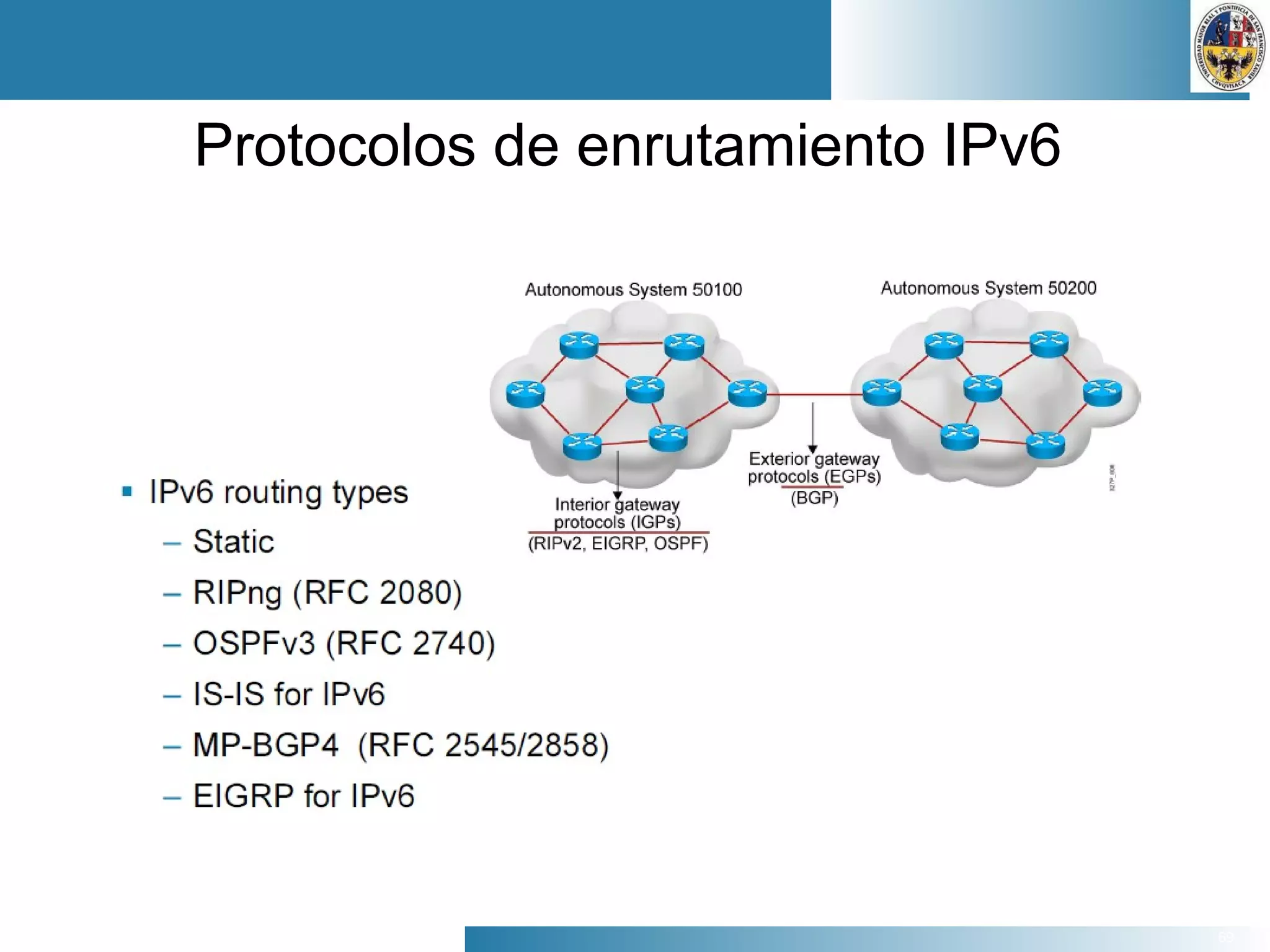 69
Protocolos de enrutamiento IPv6
 