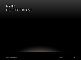 MYTH:
IT SUPPORTS IPV6

CHRIS GRUNDEMANN

1/13/2014

34

 