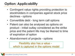 Option: Applicability
   • Contingent value rights providing protection to
     stockholders in companies against stock pr...