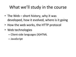 Introduction For Website Programming Introduction to Web Programming - first course | PPT