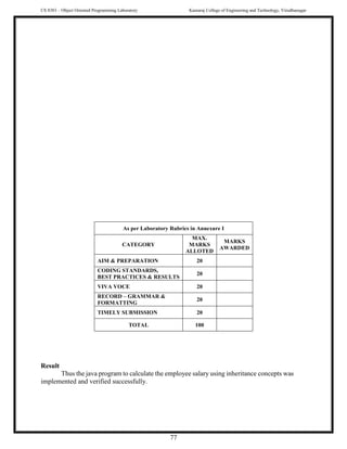 CS8383 Object Oriented Programming Laboratory Manual | PDF
