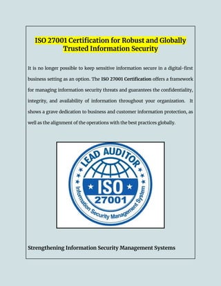 ISO 27001 Certification for Robust and Globally Trusted Information ...