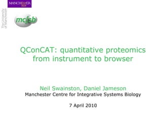 QConCAT: quantitative proteomics from instrument to browser ,[object Object],[object Object],[object Object]