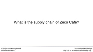 Supply Chain Management
Mohammad Tawfik
#AcademyOfKnowledge
http://SCM.AcademyOfKnowledge.org
What is the supply chain of Zeco Cafe?
 
