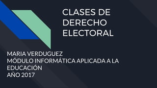 CLASES DE
DERECHO
ELECTORAL
MARIA VERDUGUEZ
MÓDULO INFORMÁTICA APLICADA A LA
EDUCACIÓN
AÑO 2017
 