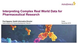 Interpreting Complex Real World Data for
Pharmaceutical Research
Paul Agapow, Health Informatics Director
Data Analytics for Pharma Development, Munich
Public
November 2019
 