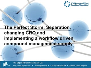 The Perfect Storm: Separation,
changing CRO and
implementing a workflow driven
compound management supply
 