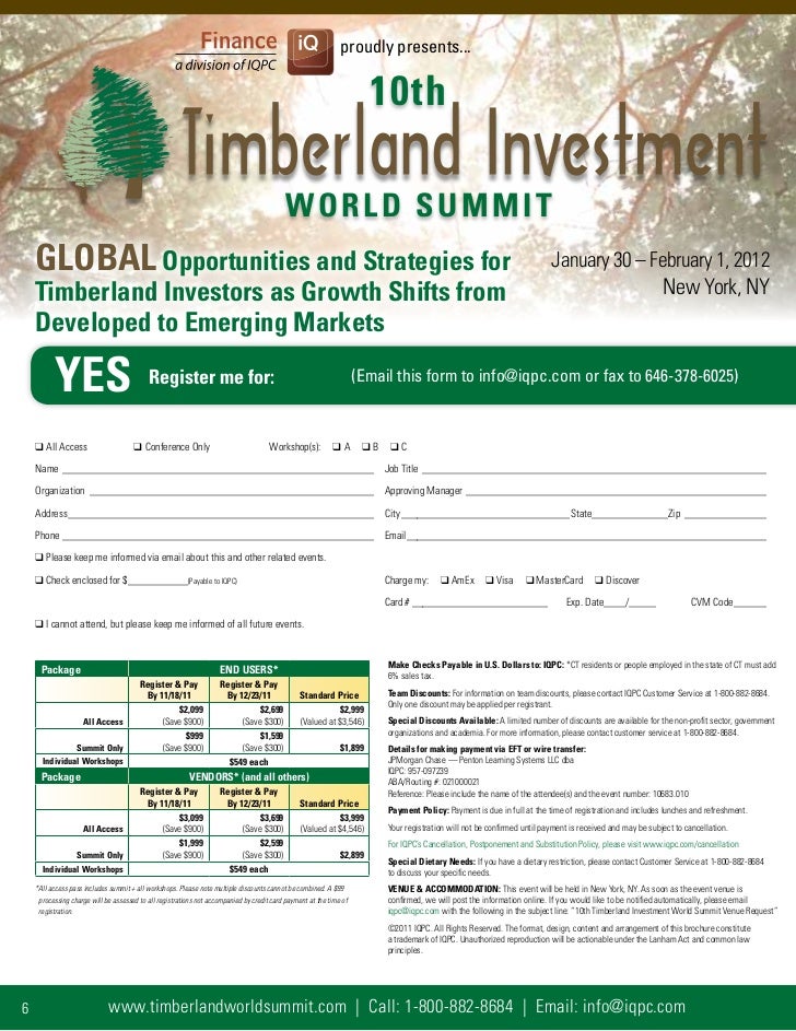 Iqpc’S Timberland Investment World Summit