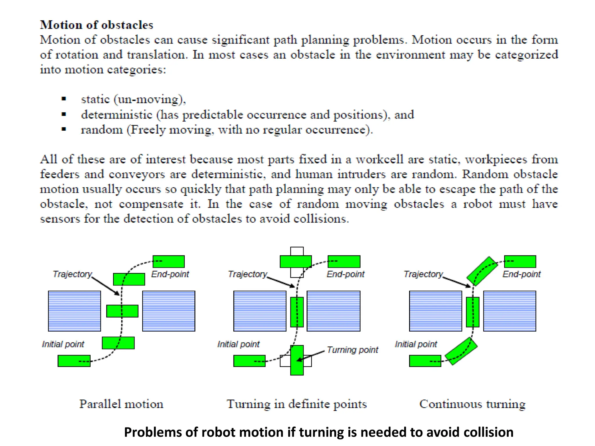 Problems of robot motion if turning is needed to avoid collision
 