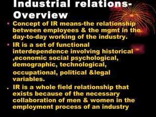 Industrial relations- Overview ,[object Object],[object Object],[object Object],[object Object]