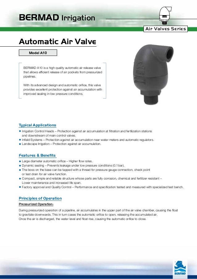 Ir a10eng air release valve bermad plastic
