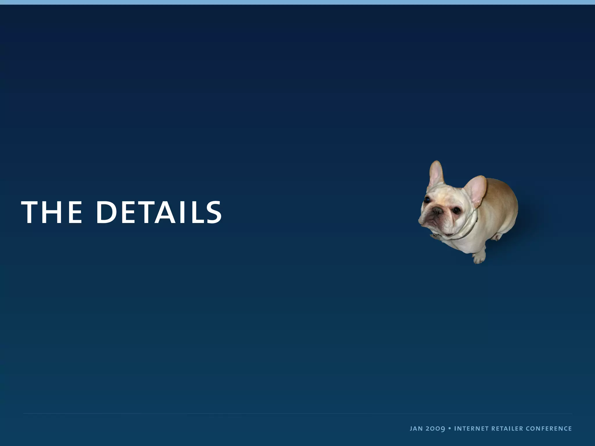 the details



              jan 2009 • internet retailer conference
 