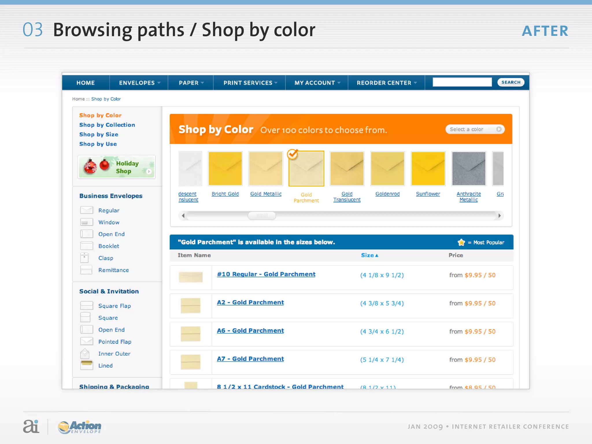 03 Browsing paths / Shop by color                              after




                       fpo




                                    jan 2009 • internet retailer conference
 