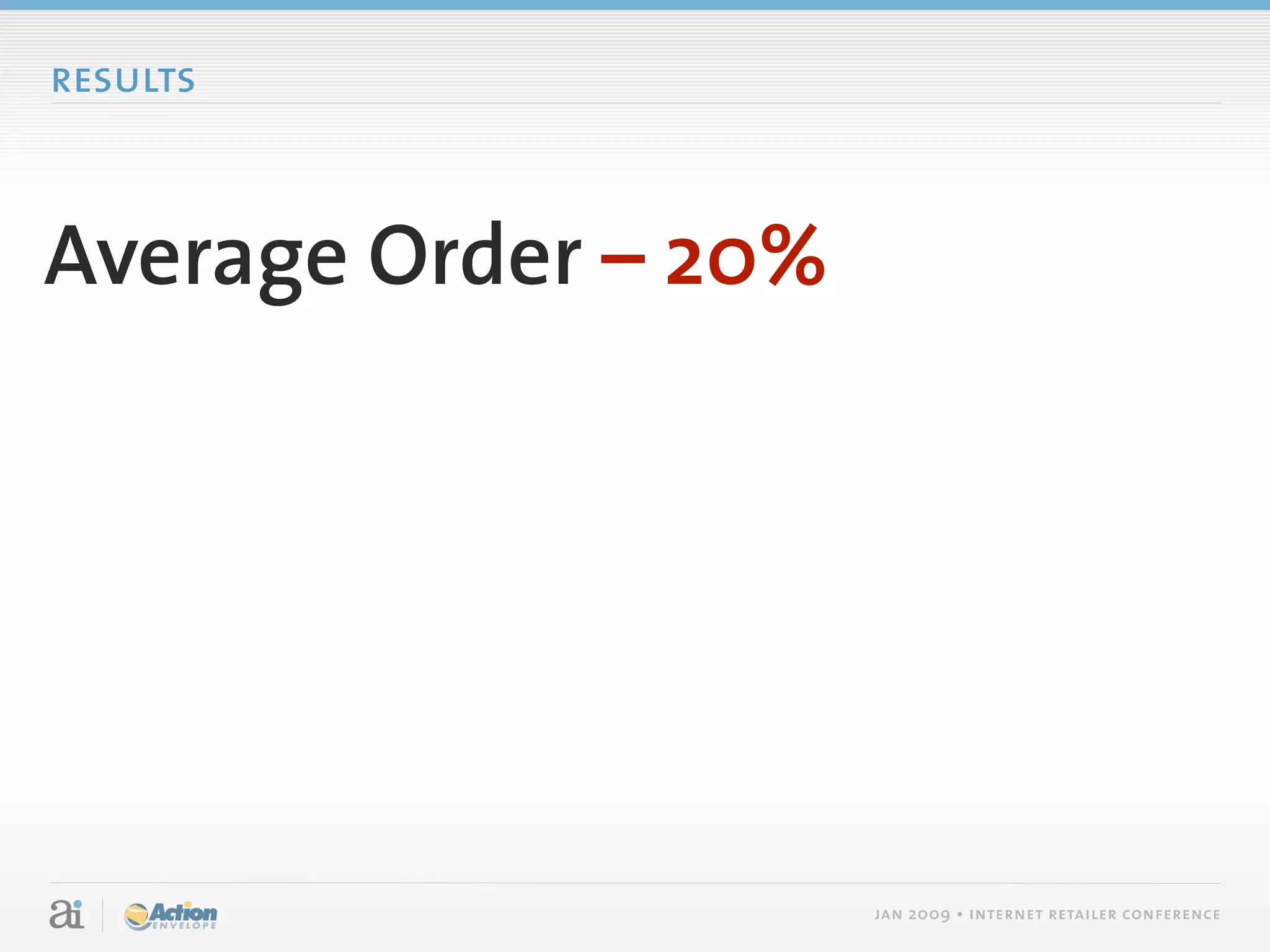 results



Average Order – 20%




                      jan 2009 • internet retailer conference
 