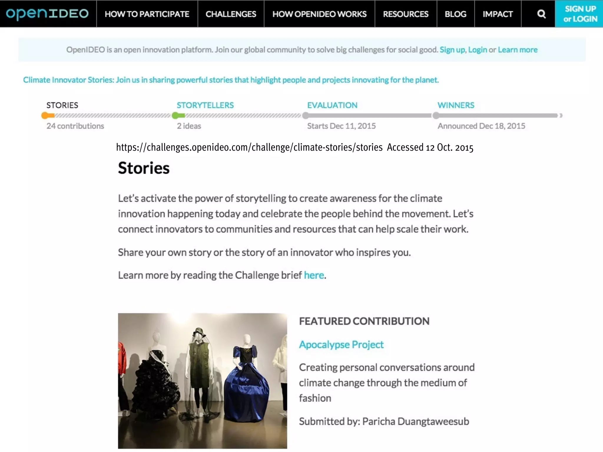 https://challenges.openideo.com/challenge/climate-stories/stories Accessed 12 Oct. 2015
 