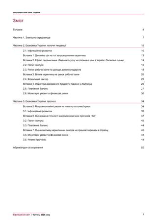 Національний банк України
Інфляційний звіт | Квітень 2020 року 3
Зміст
Головне 4
Частина 1. Зовнішнє середовище 7
Частина ...