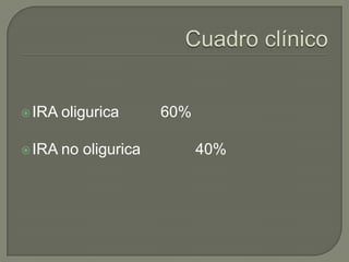 Cuadro clínico IRA oligurica 		60% IRA no oligurica		40% 